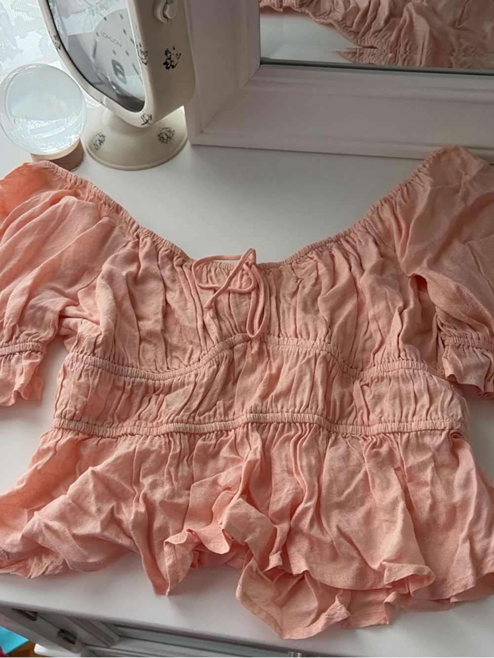Peach Off-Shoulder Ruffle Peplum Top